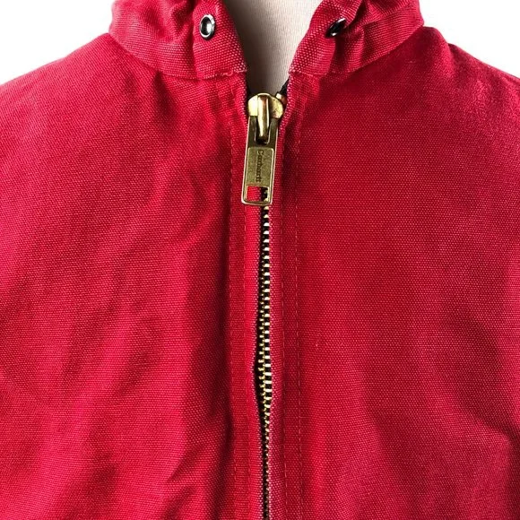 Carhartt USA Made J140 Quilt Lined Duck Canvas Hooded Jacket Red Men's Medium - Picture 3 of 12